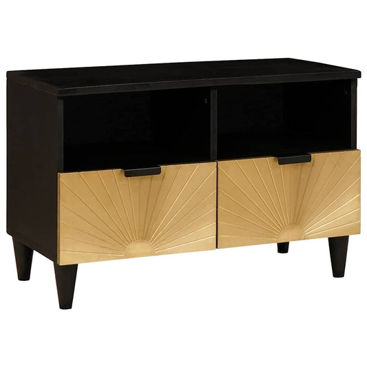 TV-Schränk Schwarz und Gold 70 x 33 x 46 cm massives Mangoholz