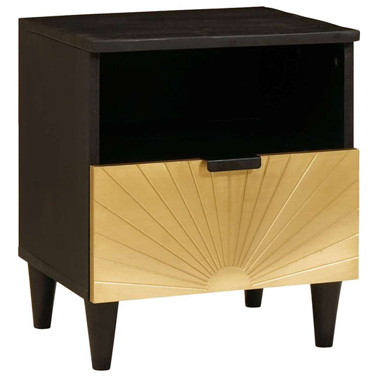 Nachttisch Schwarz und Gold 40 x 33 x 46 cm Massivholz Mango