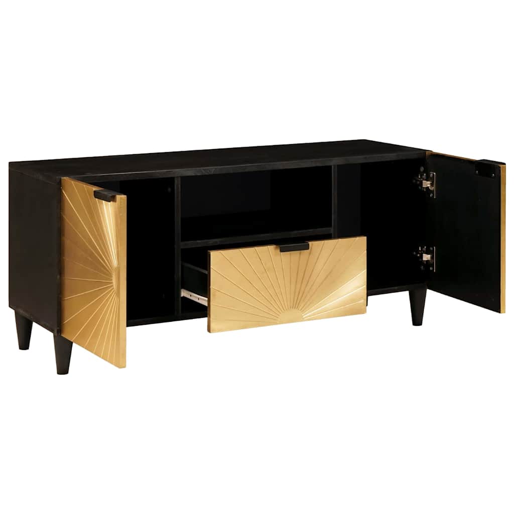 TV-Schränk Schwarz und Gold 105 x 33 x 46 cm massives Mangoholz