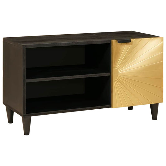 TV-Schränk Schwarz und Gold 80 x 33 x 46 cm massives Mangoholz