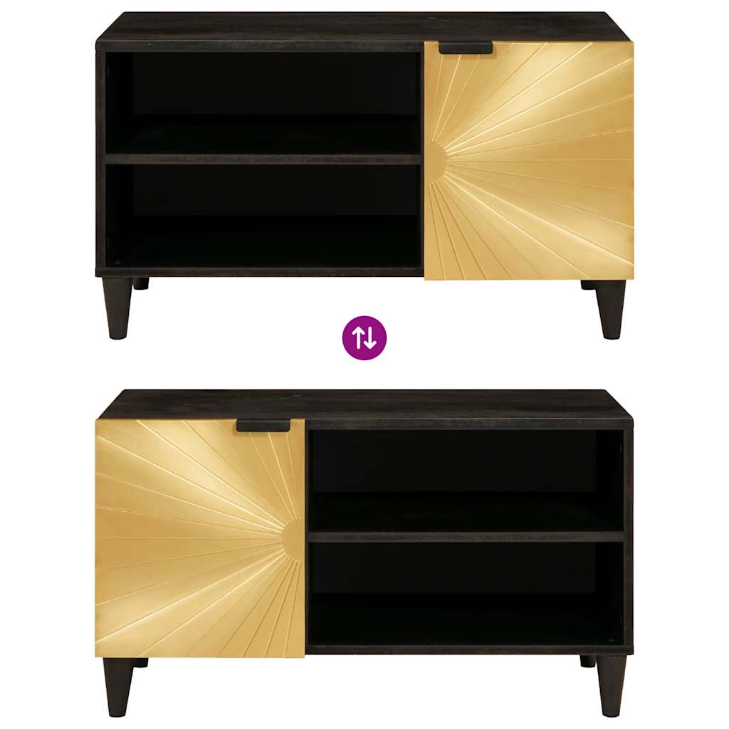 TV-Schränk Schwarz und Gold 80 x 33 x 46 cm massives Mangoholz