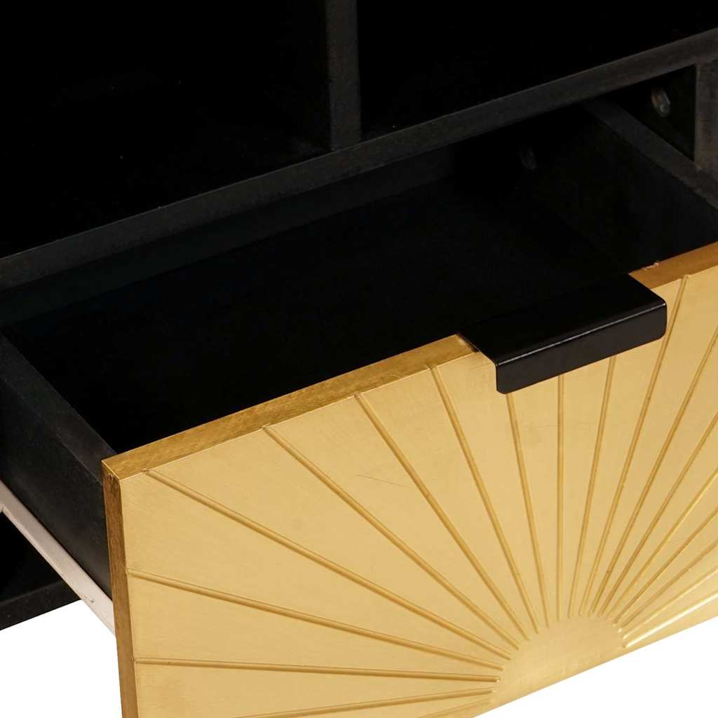 TV-Schränk Schwarz und Gold 100 x 33 x 46 cm massives Mangoholz