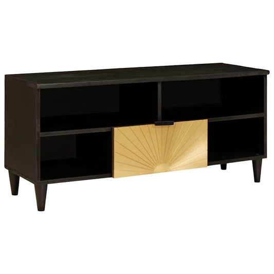 TV-Schränk Schwarz und Gold 100 x 33 x 46 cm massives Mangoholz