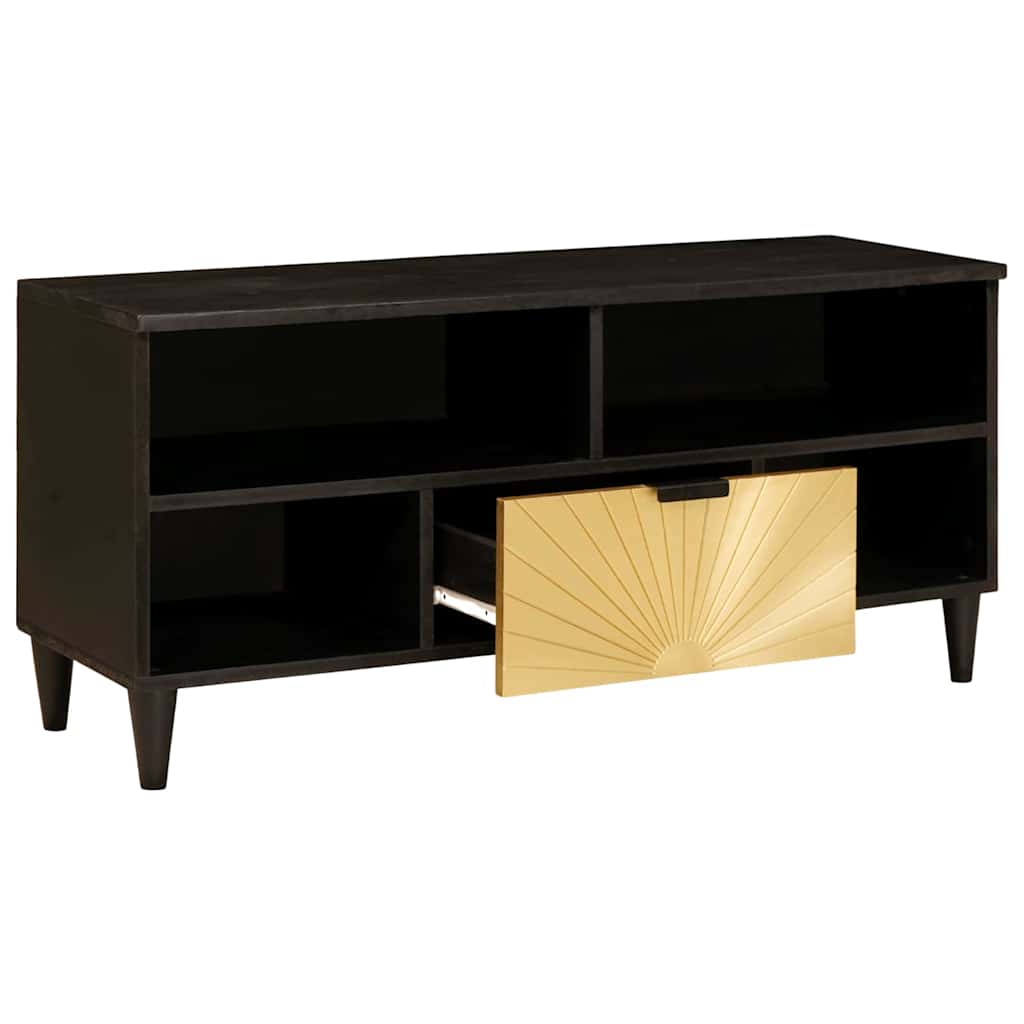 TV-Schränk Schwarz und Gold 100 x 33 x 46 cm massives Mangoholz