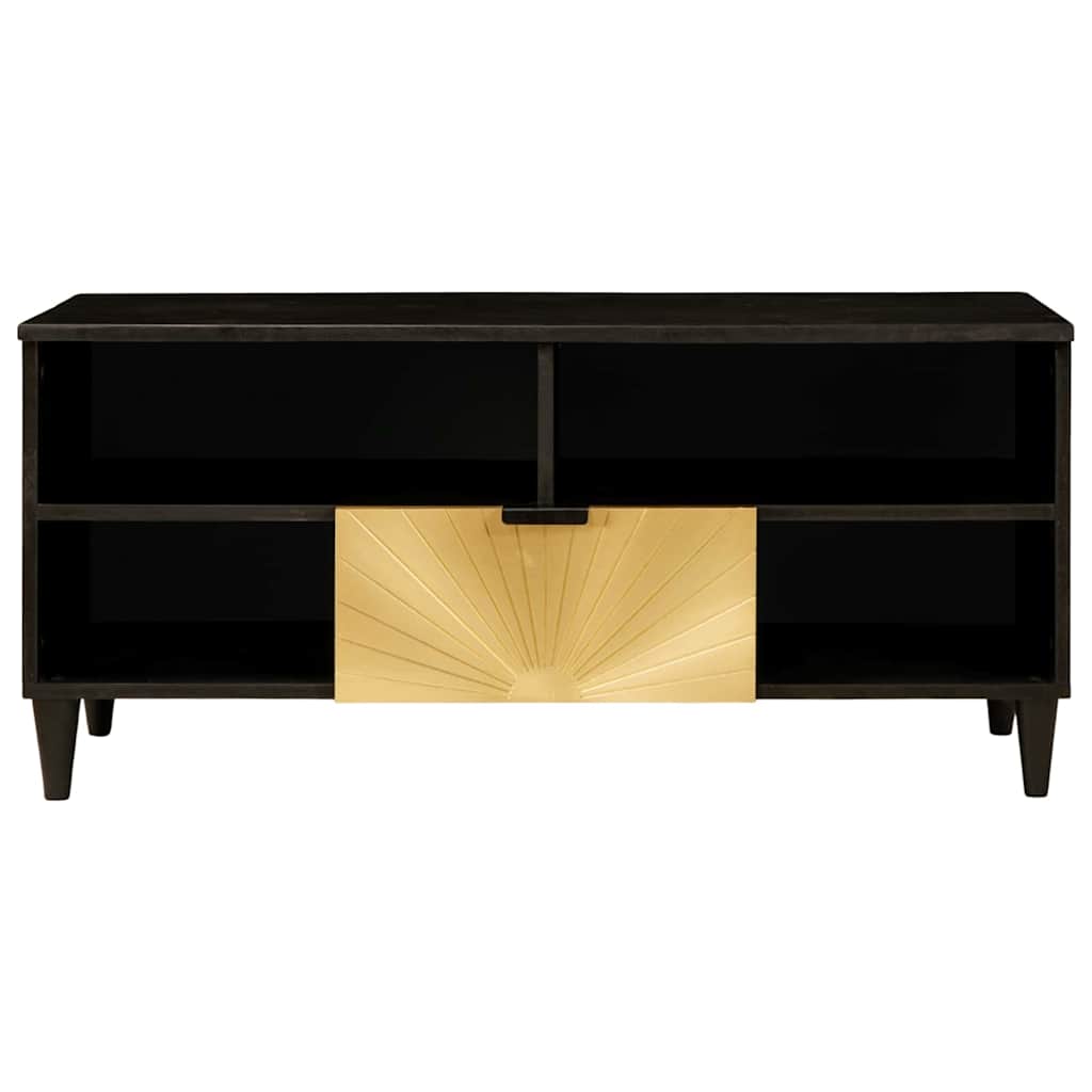 TV-Schränk Schwarz und Gold 100 x 33 x 46 cm massives Mangoholz