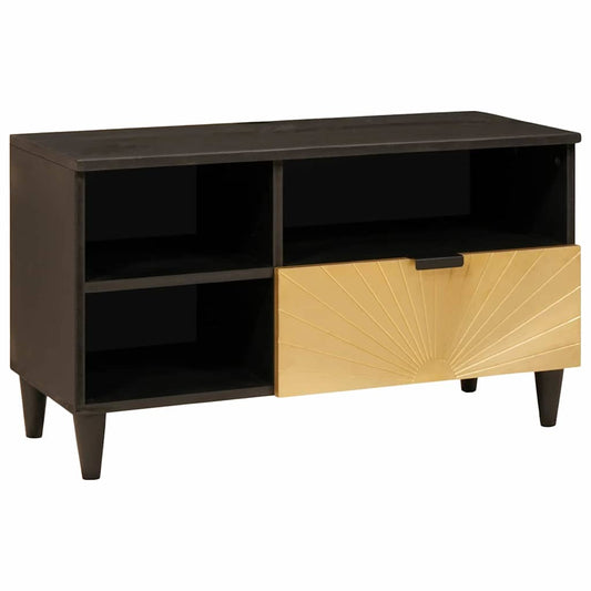 TV-Schränk Schwarz und Gold 80 x 33 x 46 cm massives Mangoholz