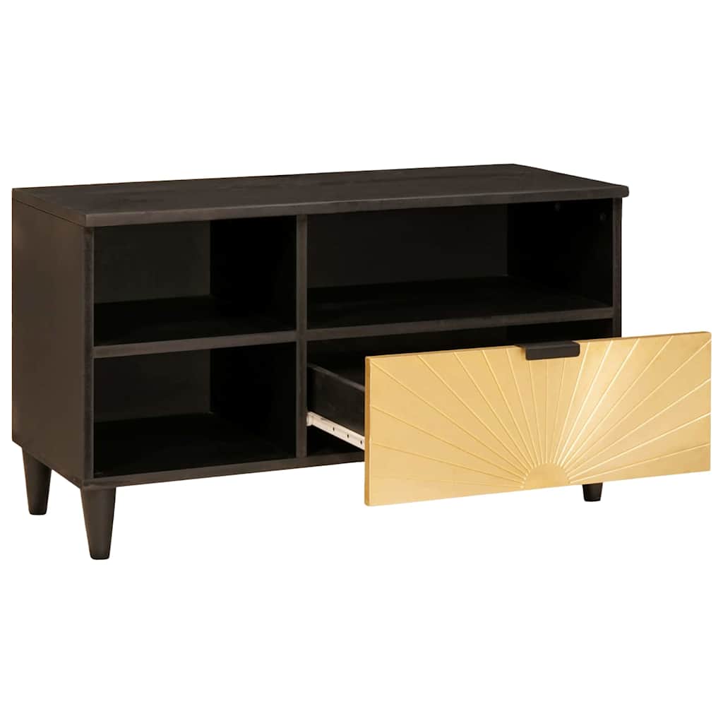 TV-Schränk Schwarz und Gold 80 x 33 x 46 cm massives Mangoholz