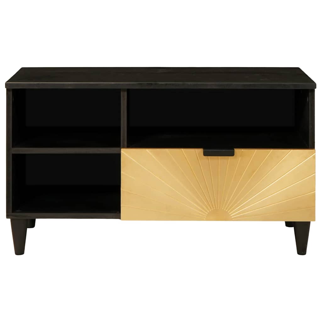 TV-Schränk Schwarz und Gold 80 x 33 x 46 cm massives Mangoholz