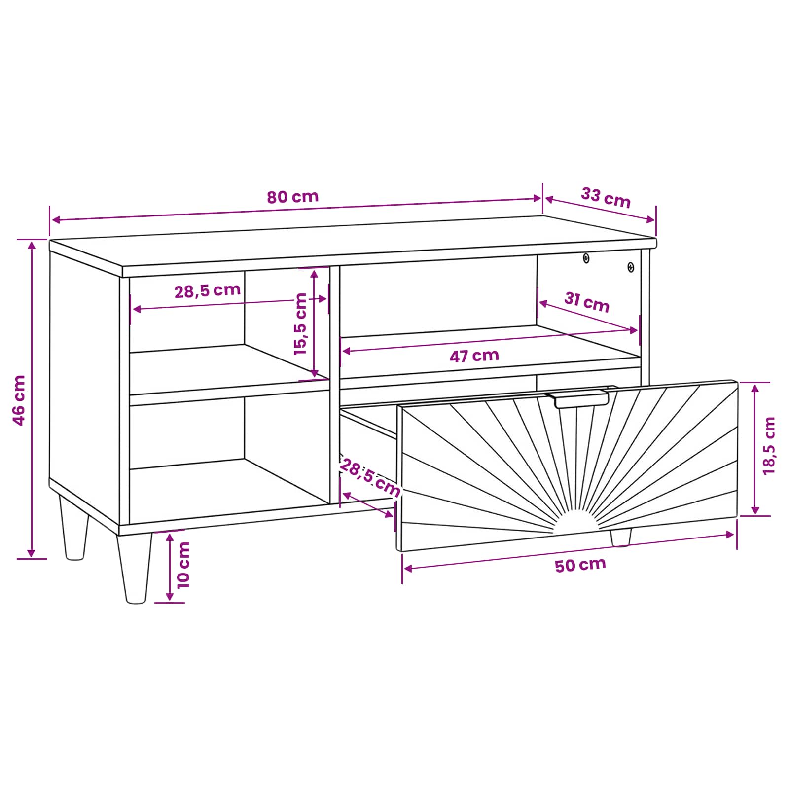 TV-Schränk Schwarz und Gold 80 x 33 x 46 cm Holzwerkstoff