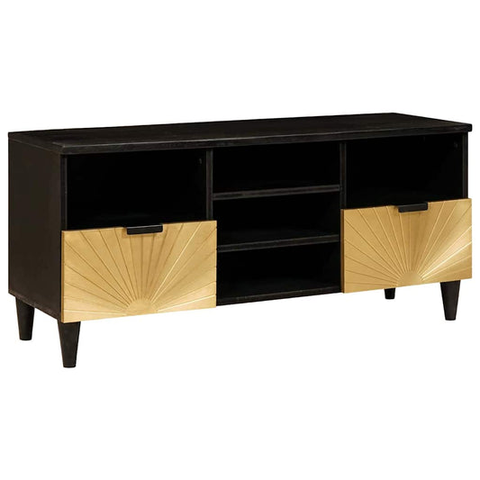 TV-Schränk Schwarz und Gold 100 x 33 x 46 cm massives Mangoholz