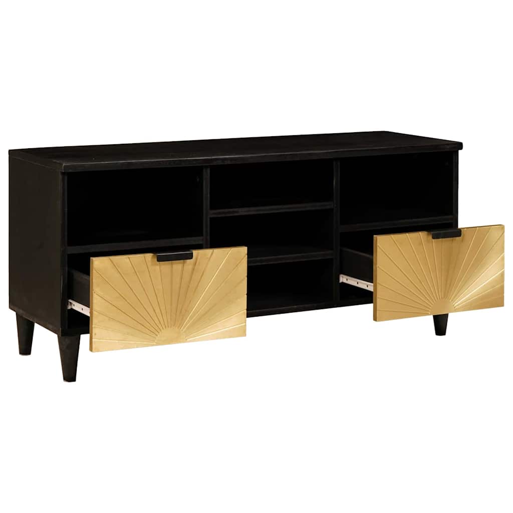 TV-Schränk Schwarz und Gold 100 x 33 x 46 cm massives Mangoholz