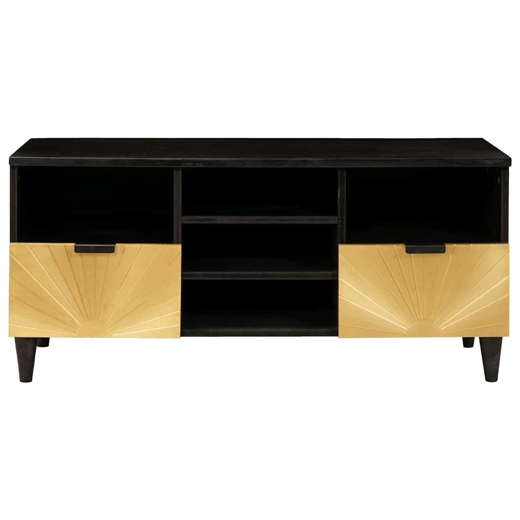 TV-Schränk Schwarz und Gold 100 x 33 x 46 cm massives Mangoholz