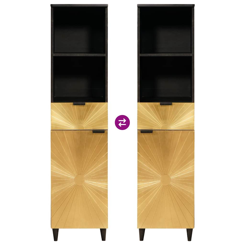 Badezimmer Schrank mit Regal Schwarz und Gold 38 x 33 x 160 cm