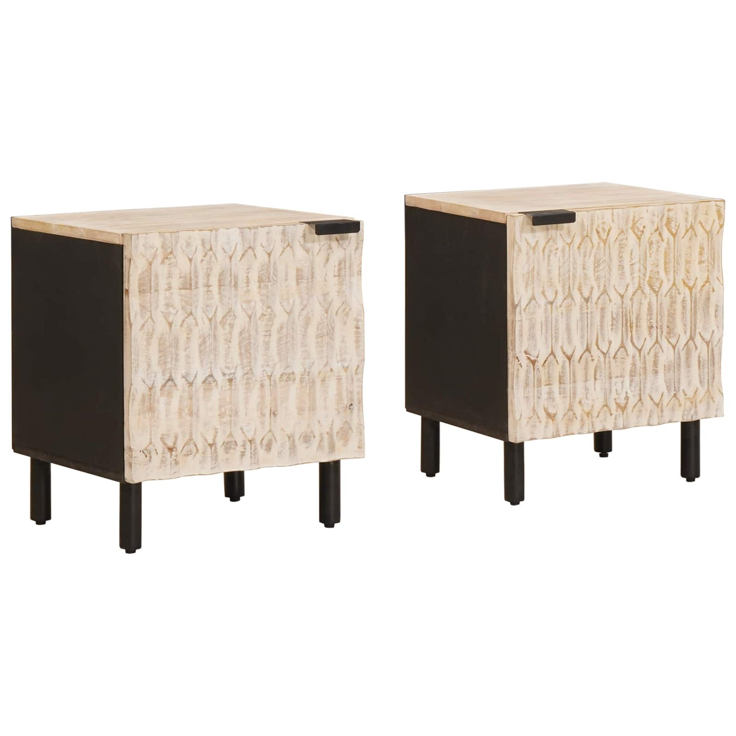 Nachttisch 2 stk. Weiß 40 x 33 x 46 cm Massivholz Mango