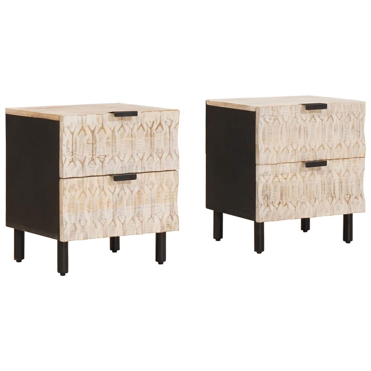 Nachttisch 2 stk. Weiß 40 x 33 x 46 cm Massivholz Mango