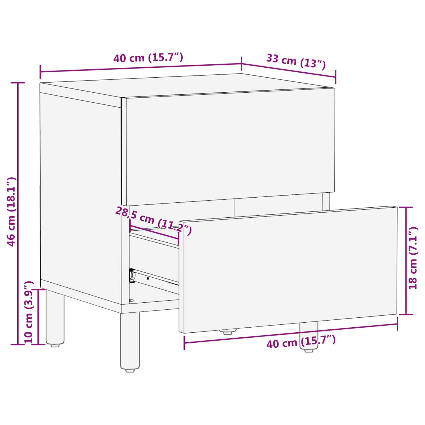 Nachttisch 2 stk. Weiß 40 x 33 x 46 cm Massivholz Mango