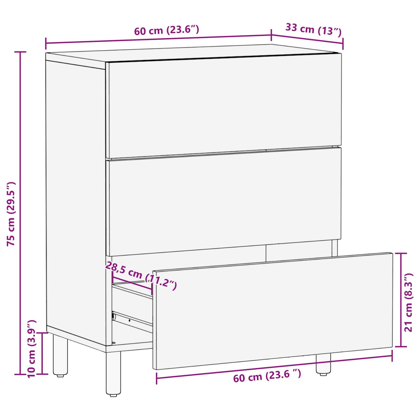 Sideboard Weiße gewaschene Oberfläche 60 x 33 x 75 cm