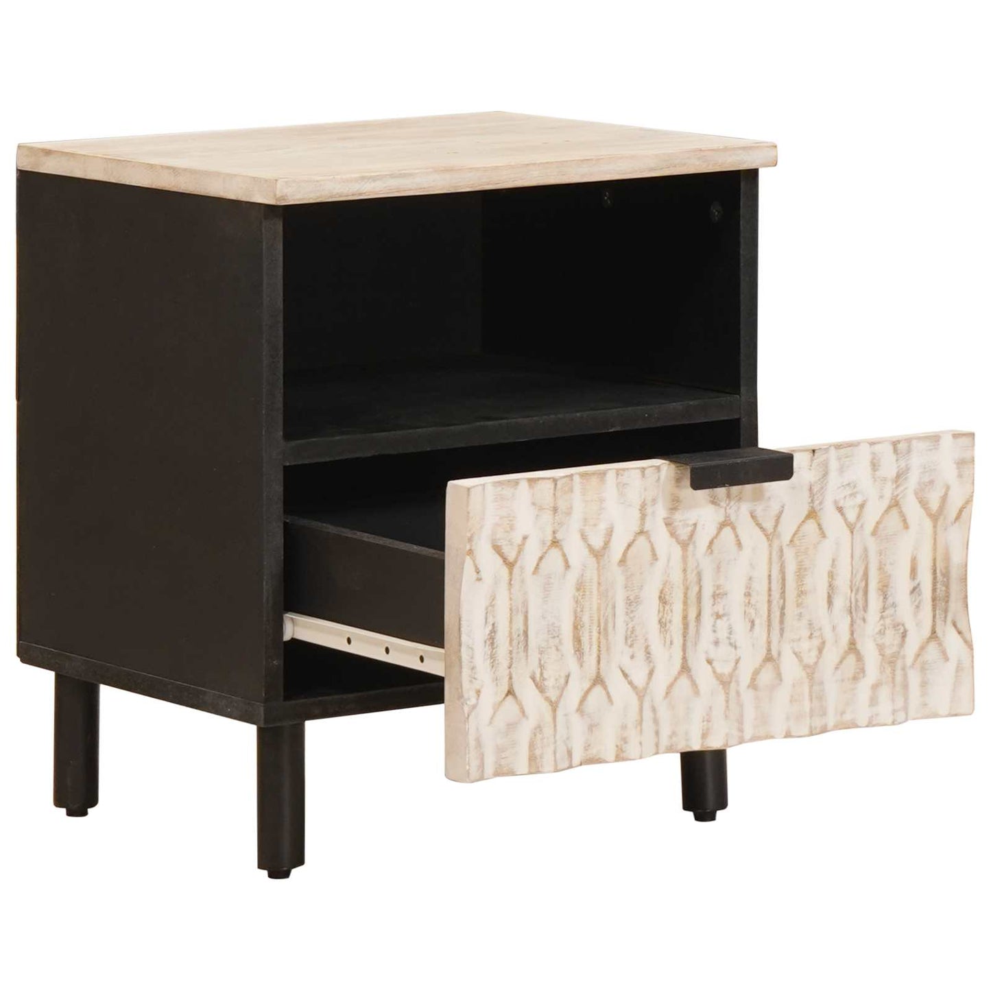 Nachttisch mit Schubladen Weiß 40 x 33 x 46 cm Massivholz Mango