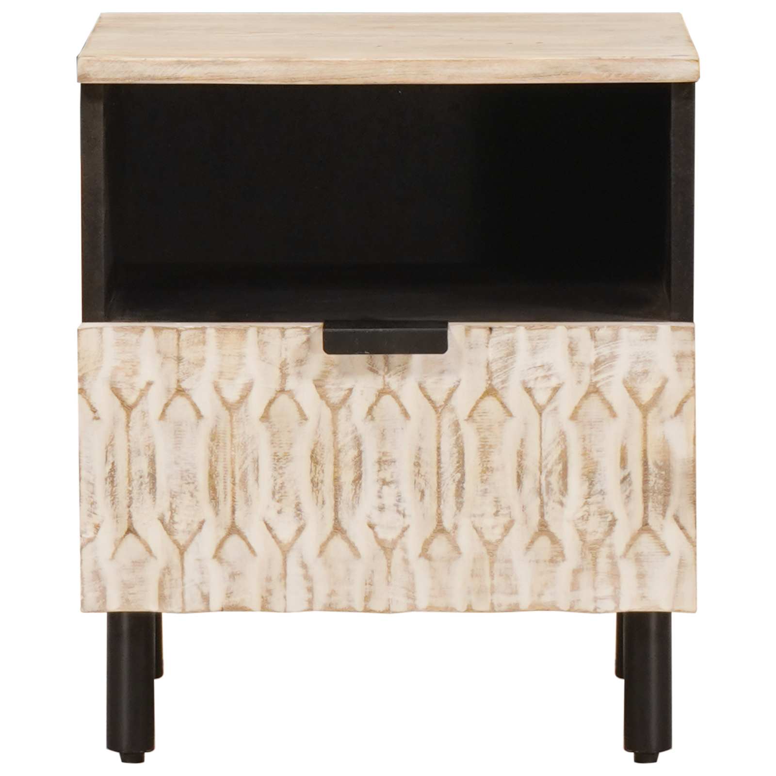 Nachttisch mit Schubladen Weiß 40 x 33 x 46 cm Massivholz Mango