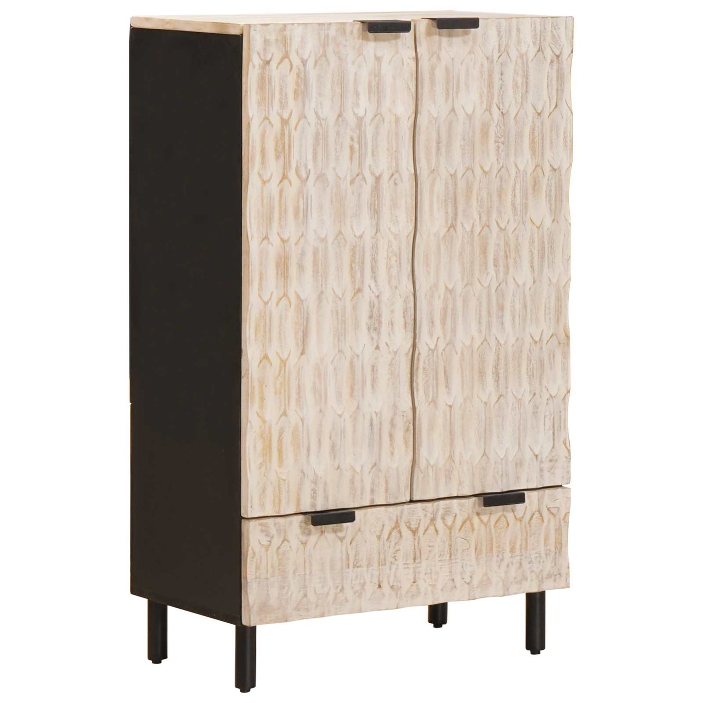 Highboard mit Tür Weiße gewaschene Oberfläche 60 x 33 x 100 cm