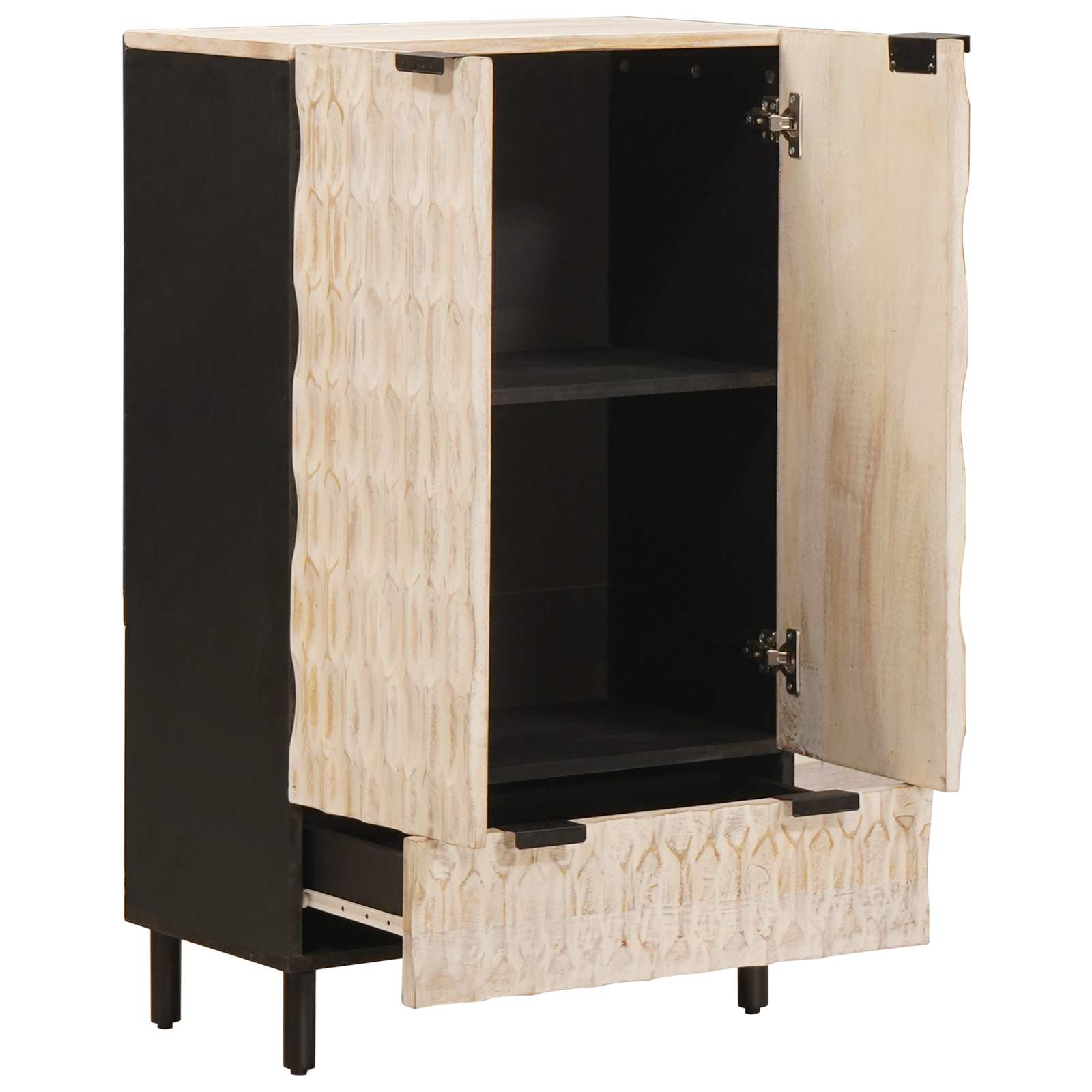 Highboard mit Tür Weiße gewaschene Oberfläche 60 x 33 x 100 cm