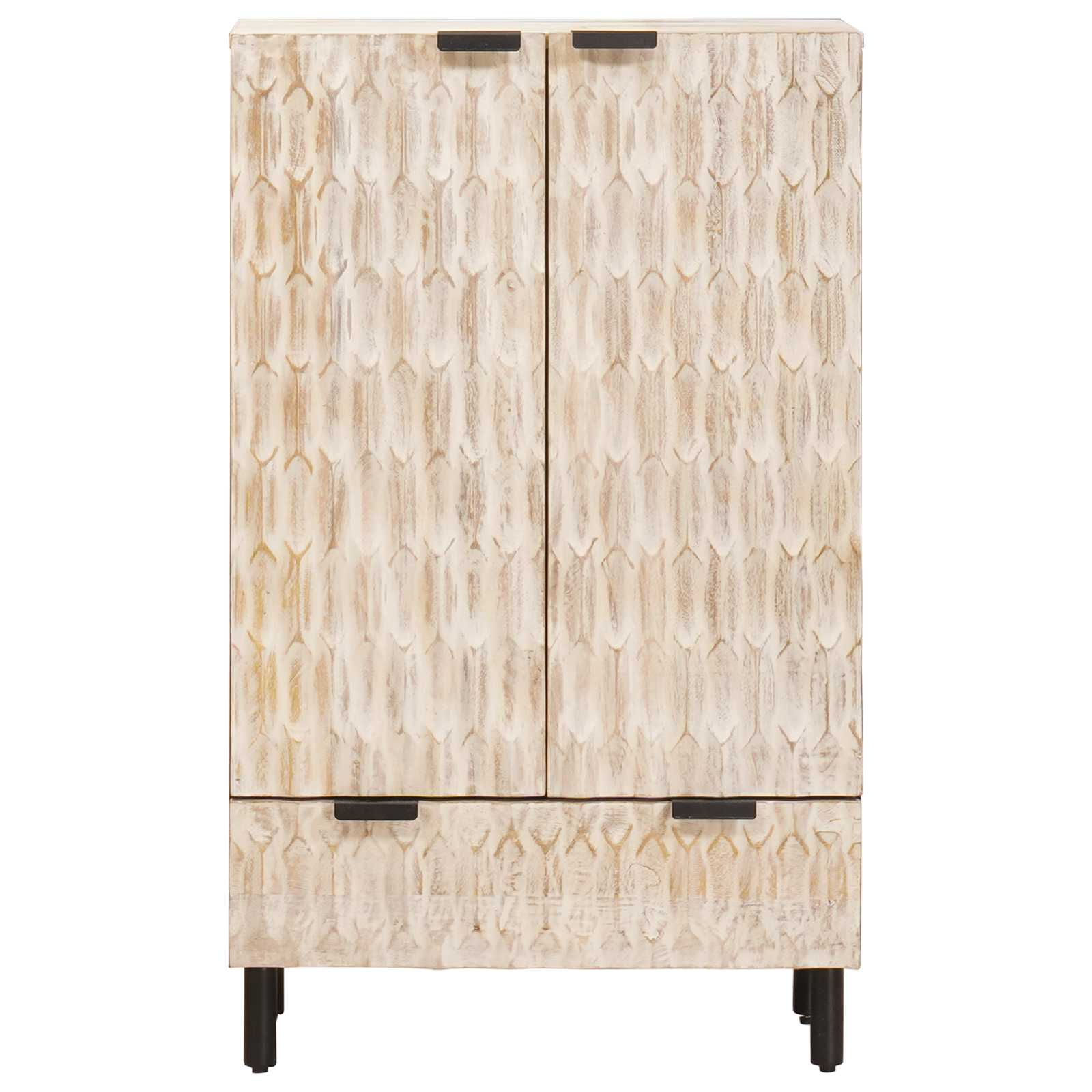 Highboard mit Tür Weiße gewaschene Oberfläche 60 x 33 x 100 cm