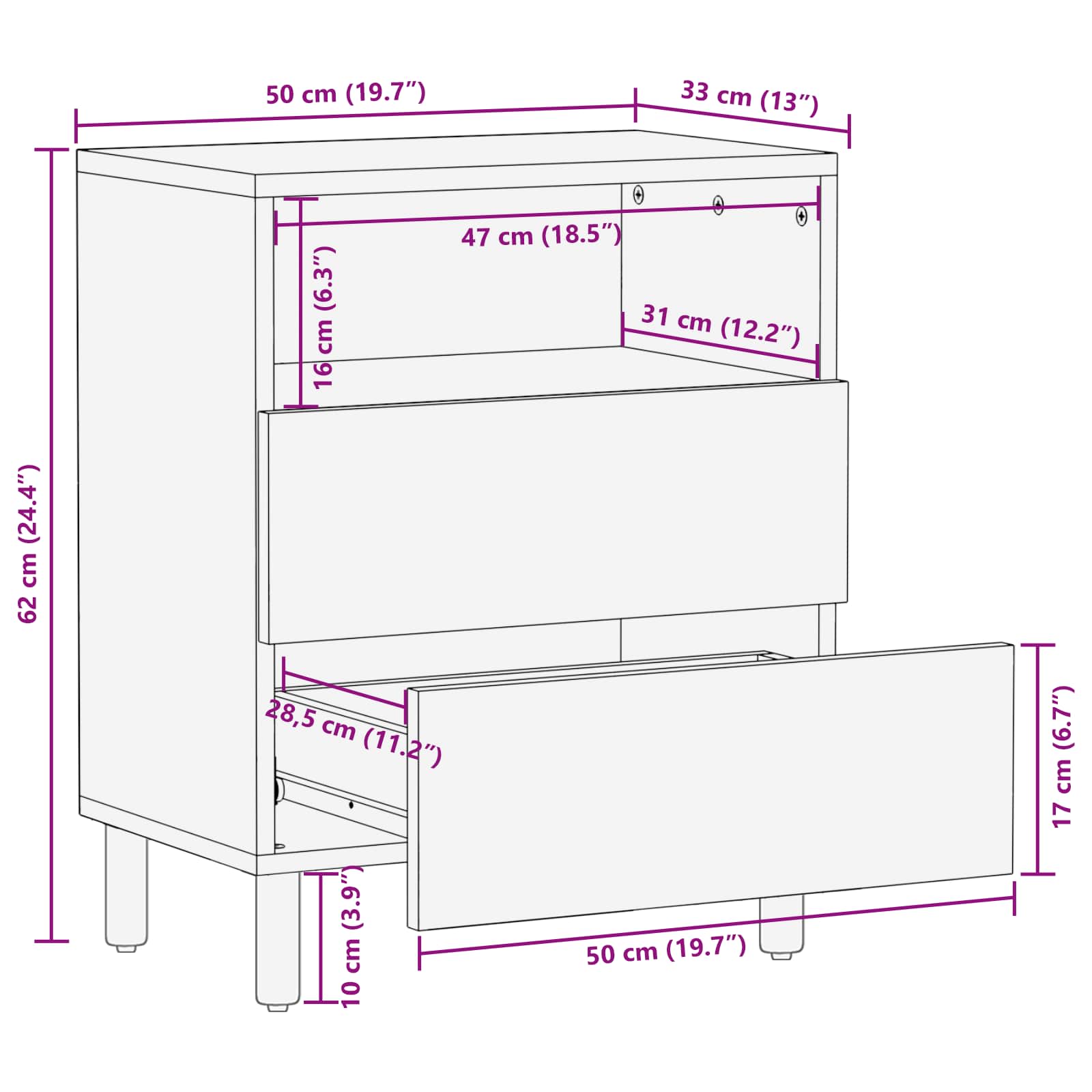Nachttisch Braun 50 x 33 x 62 cm Massivholz Mango