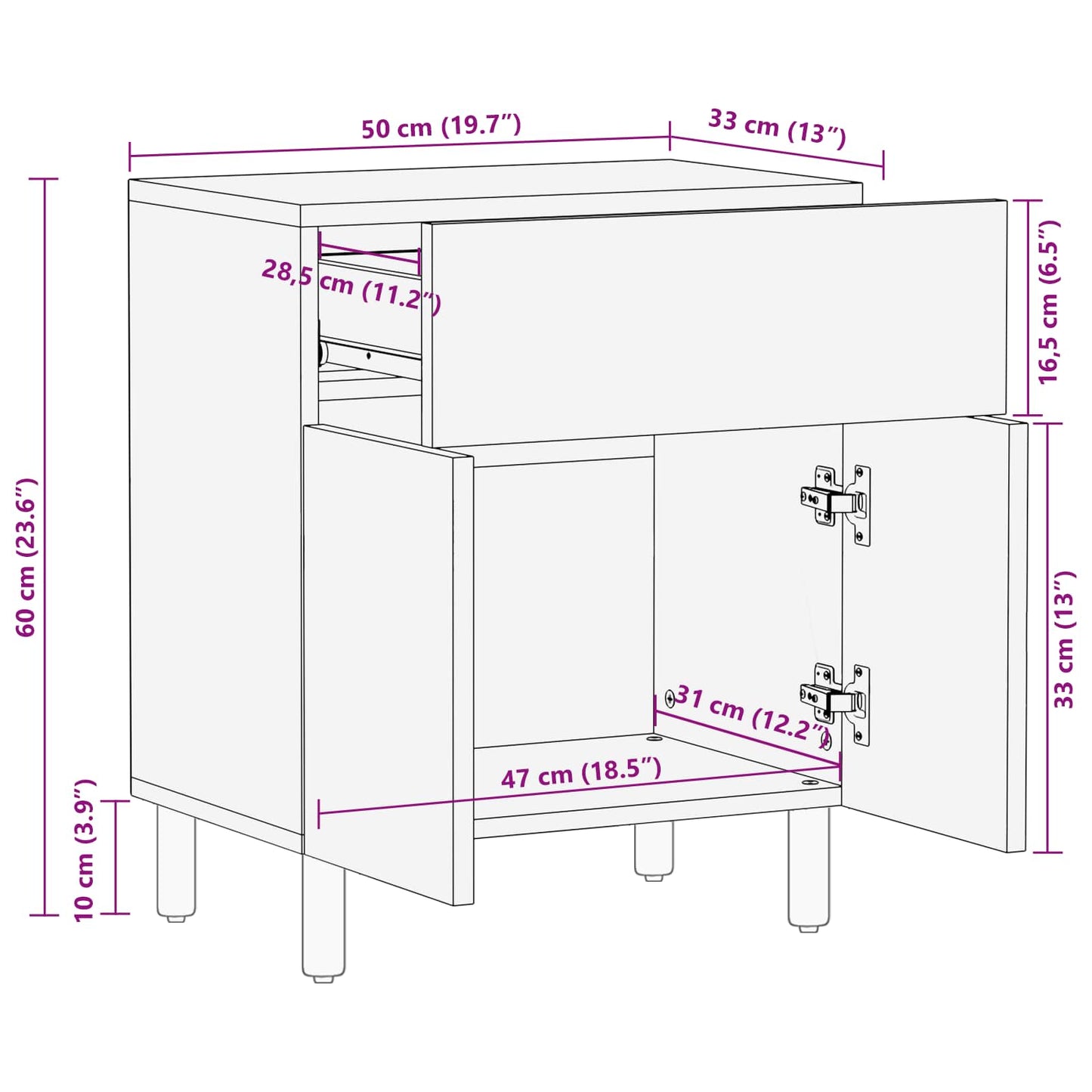 Nachttisch Braun 50 x 33 x 60 cm Massivholz Mango