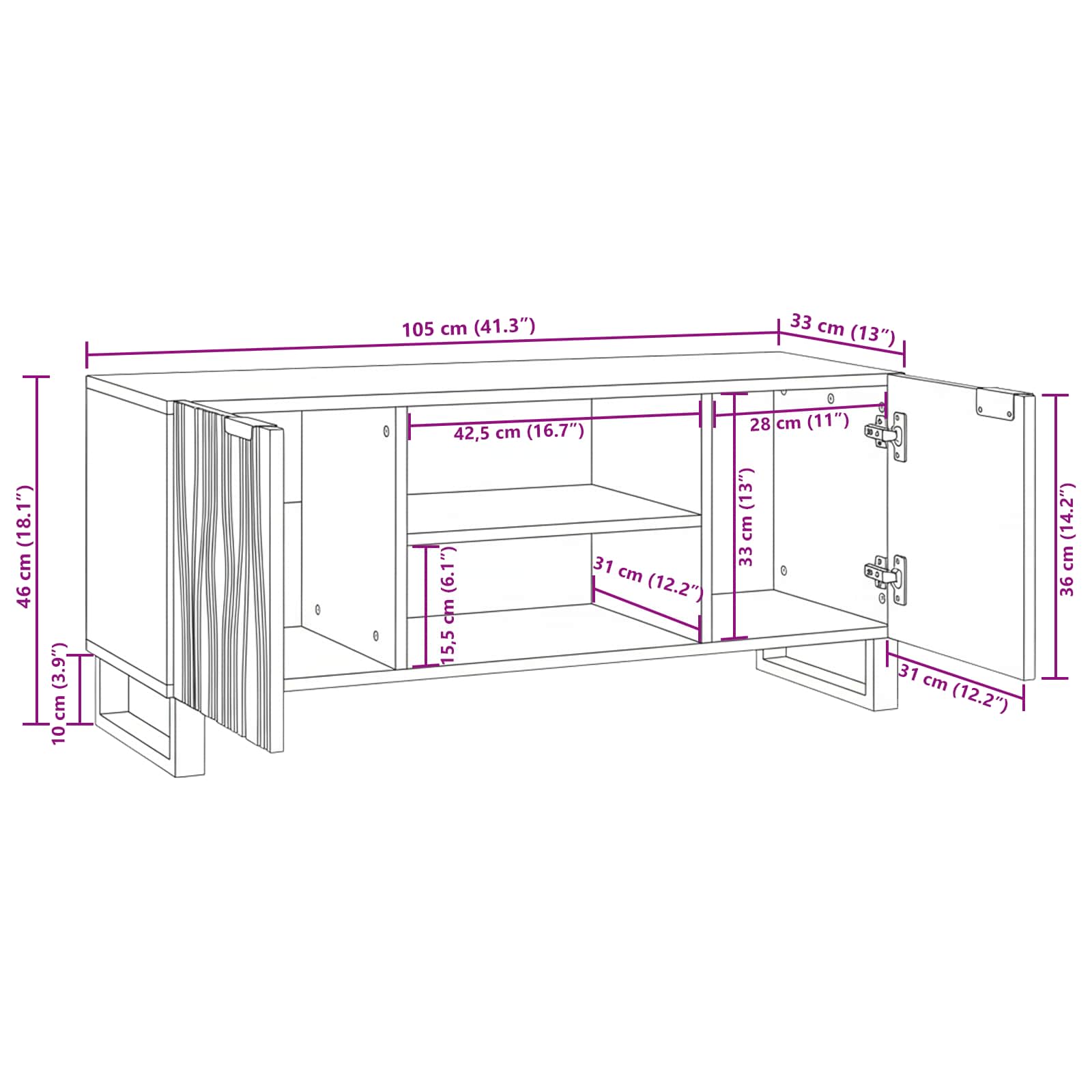 TV-Einheiten 105 x 33 x 46 cm Braun Holzwerkstoff