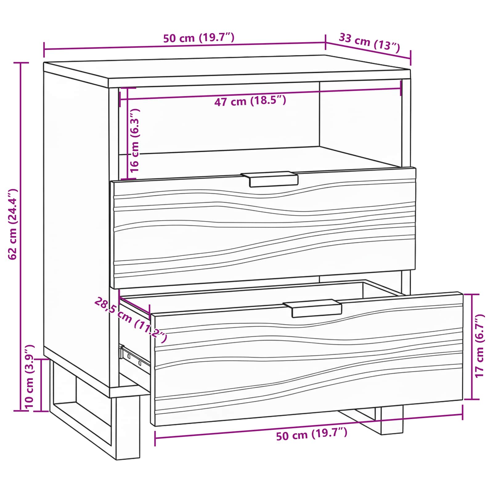 Nachttisch Natur 50 x 33 x 62 cm Holzwerkstoff
