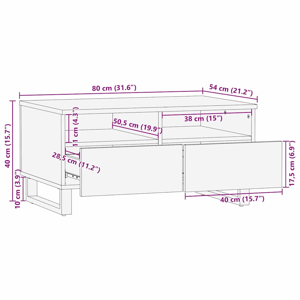 Table basse 80x54x40 cm en bois de manguier massif