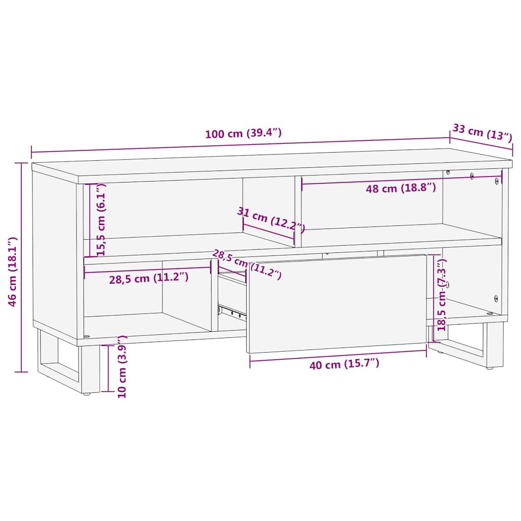 TV-Schrank Braun 105 x 33 x 46 cm massives Mangoholz