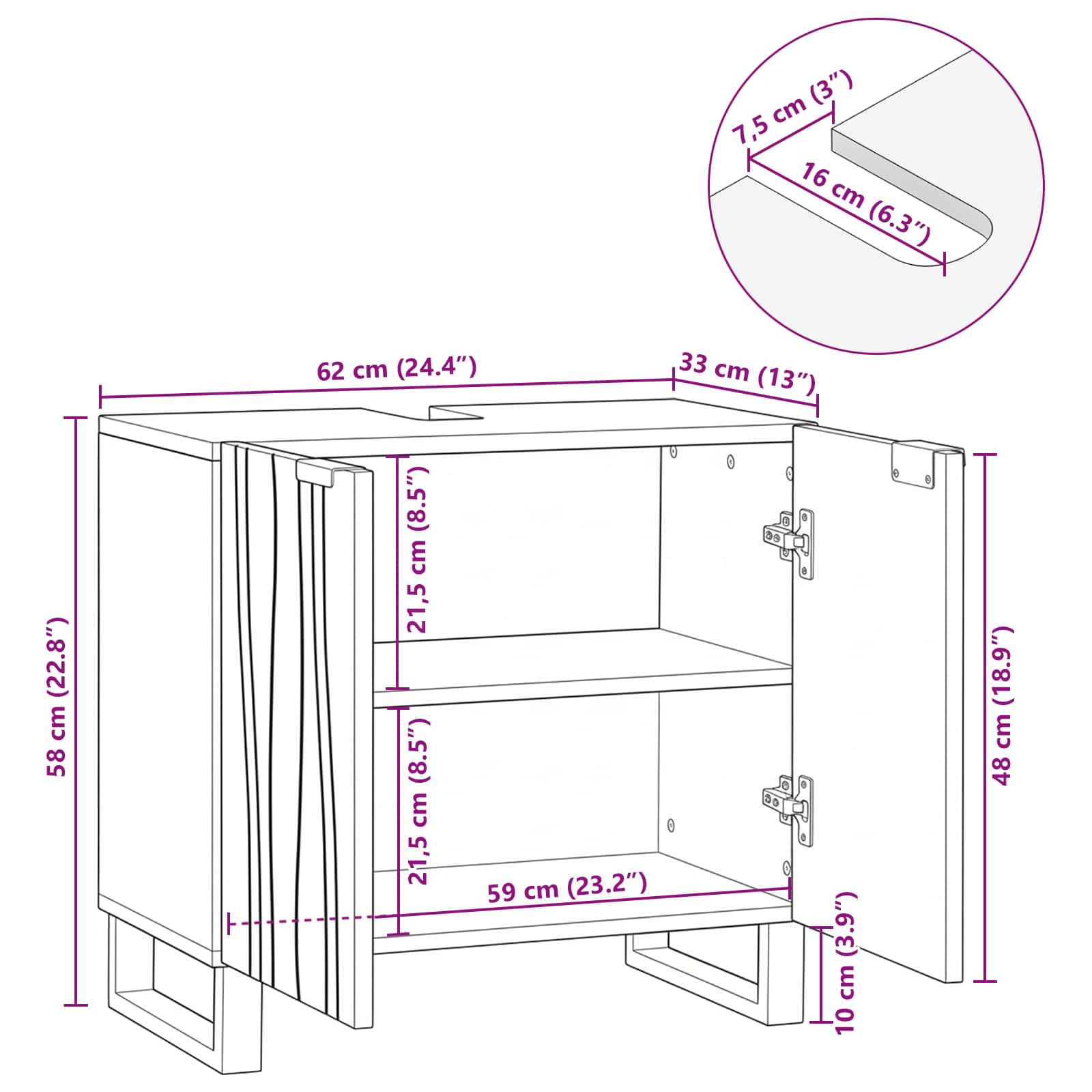 Waschbeckenschrank Braun 62 x 33 x 58 cm Holzwerkstoff