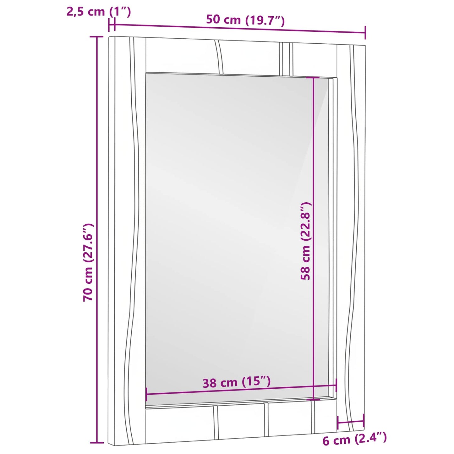 Badezimmer Spiegel Rechtwinklig Natur 50 x 2,5 x 70 cm
