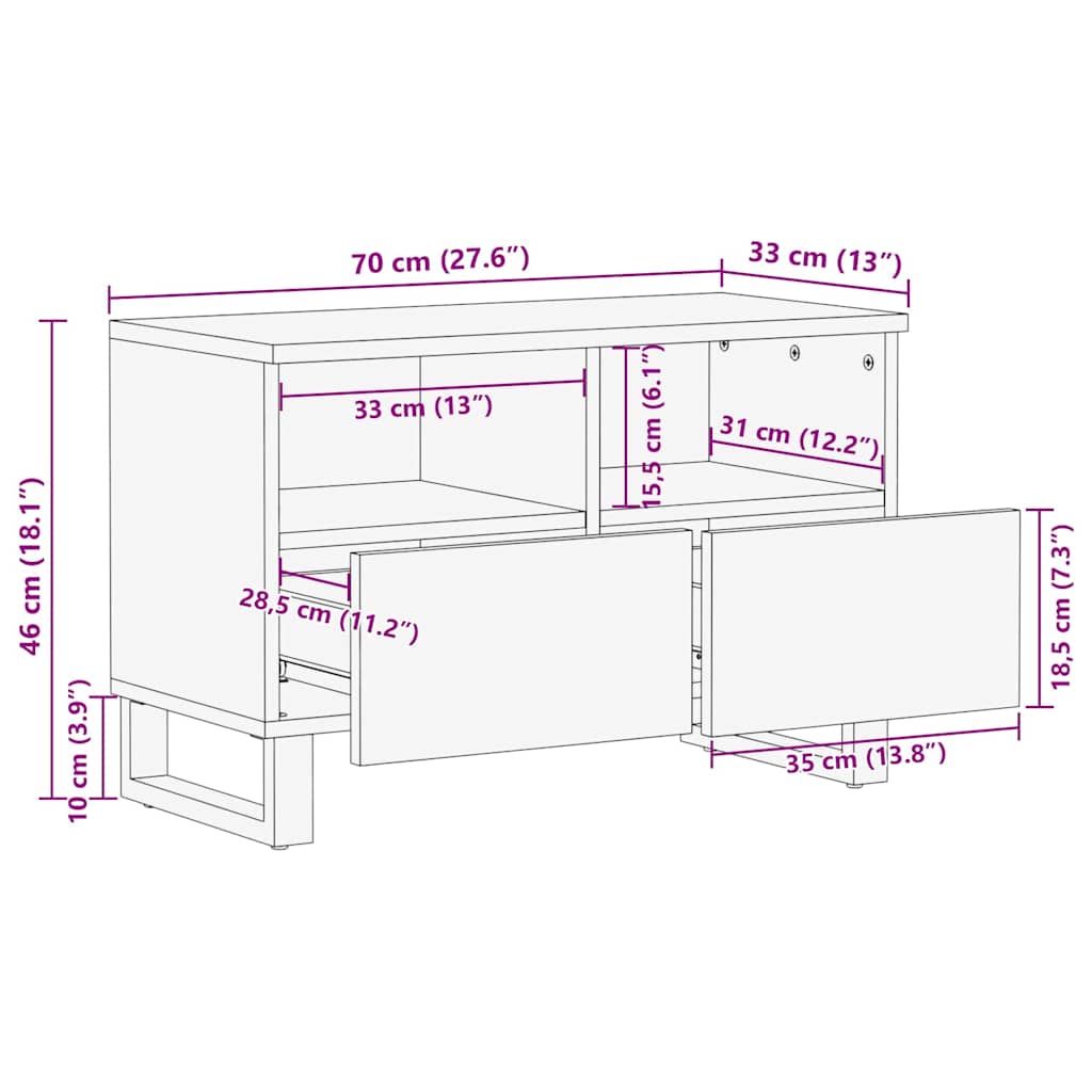 TV-Schränk Weiß 70 x 33 x 46 cm massives Mangoholz