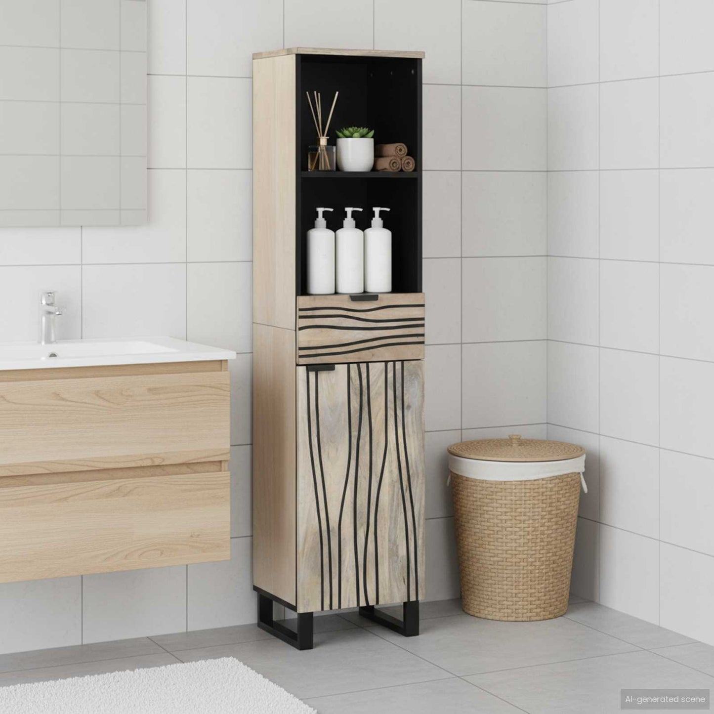 Badezimmerschrank Weiß 38 x 33 x 160 cm Holzwerkstoff