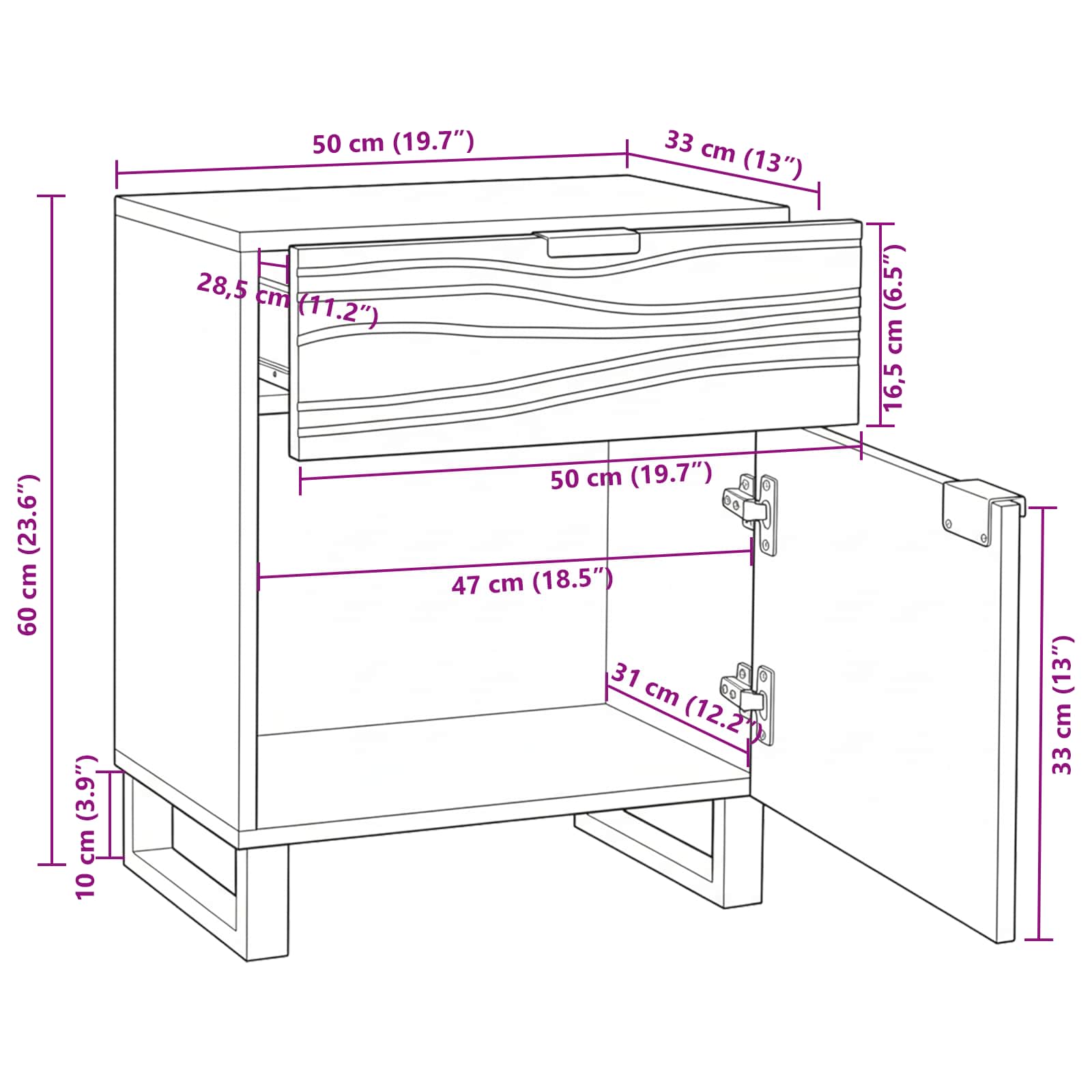 Nachttisch Walnuss 50 x 33 x 60 cm Holzwerkstoff