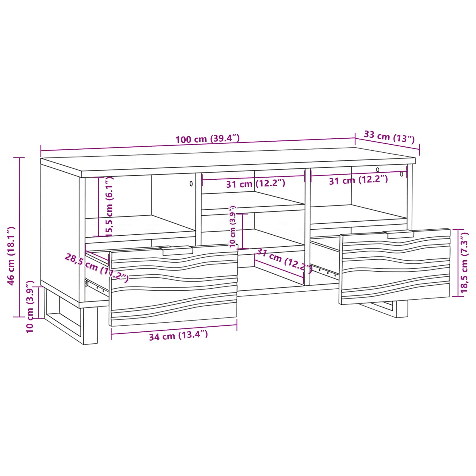TV-Einheiten 100 x 33 x 46 cm Walnuss Holzwerkstoff