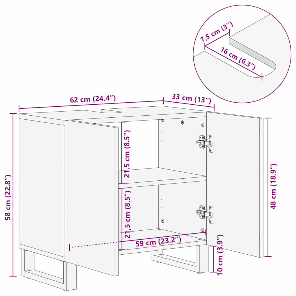 Waschbeckenschrank mit Regal Braun und Schwarz 62 x 33 x 58 cm