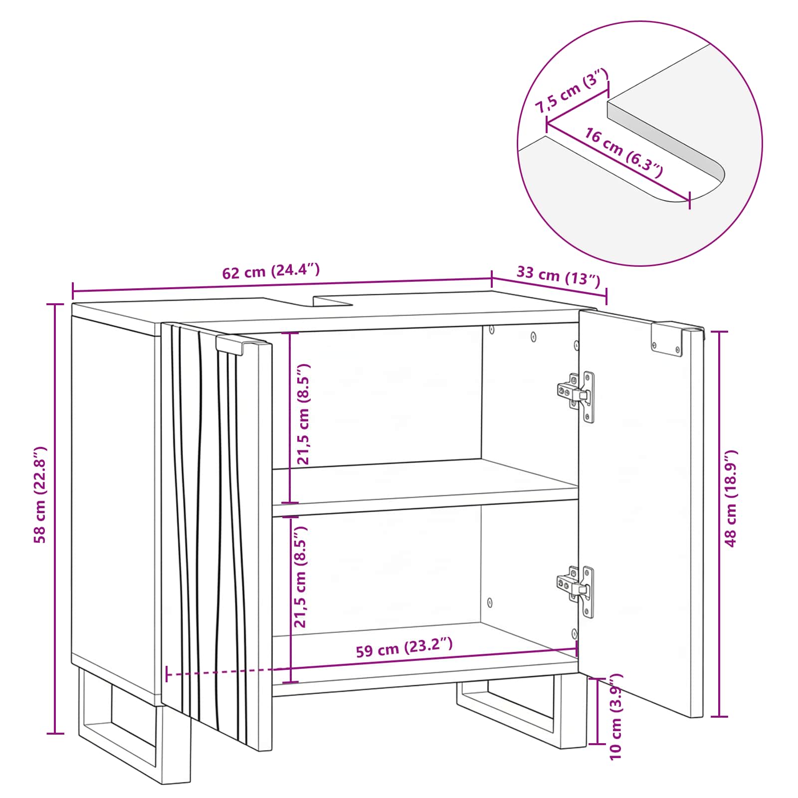 Waschbeckenschrank Walnuss 62 x 33 x 58 cm Holzwerkstoff