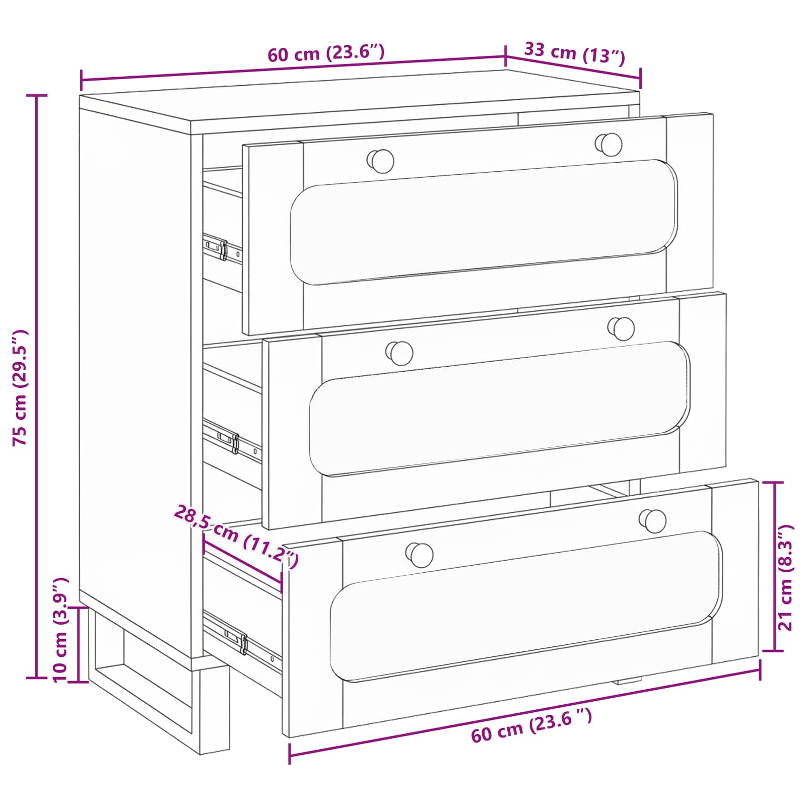 Sideboard Braun 60 x 33 x 75 cm Massivholz Mango