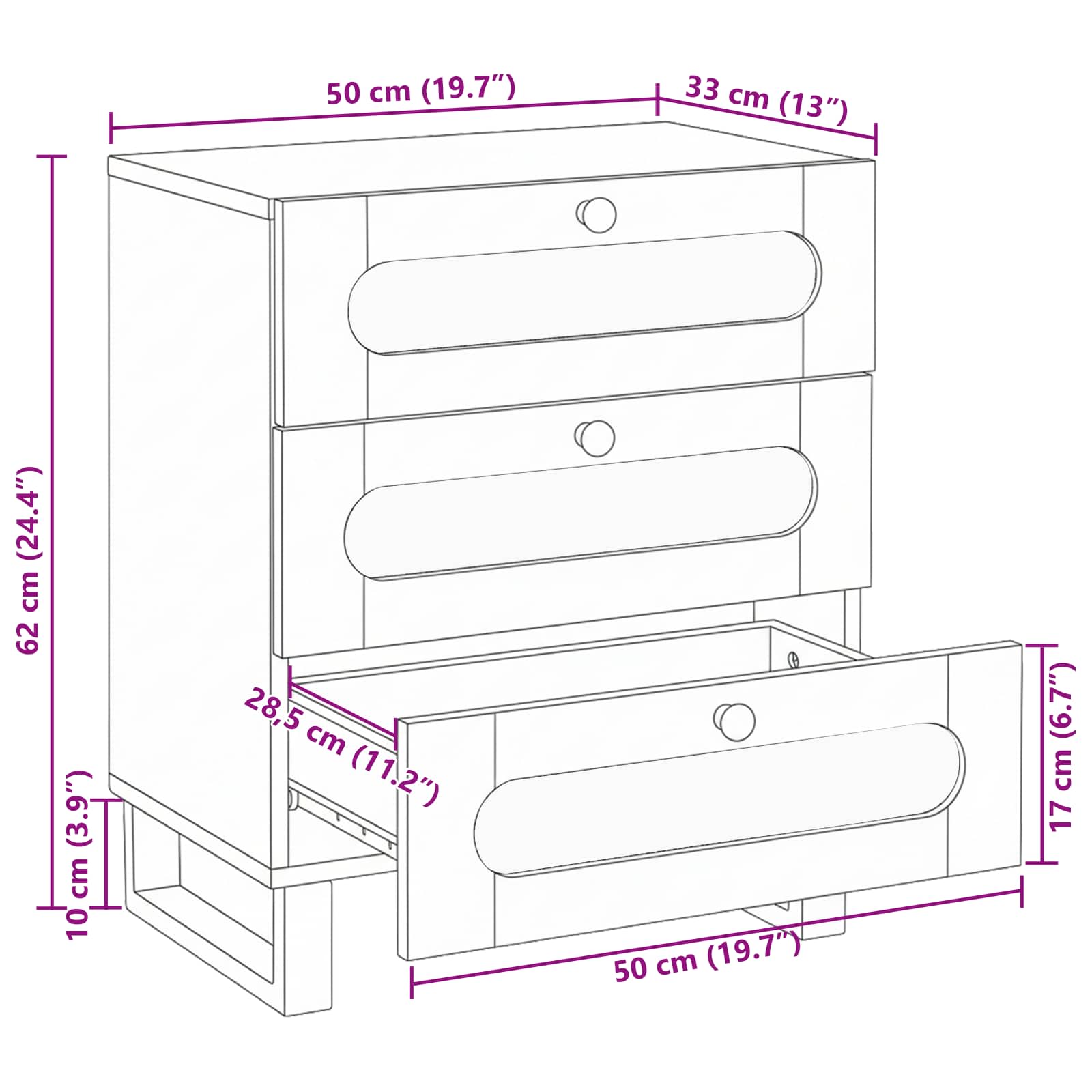 Nachttisch Natur 50 x 33 x 62 cm Massivholz Mango