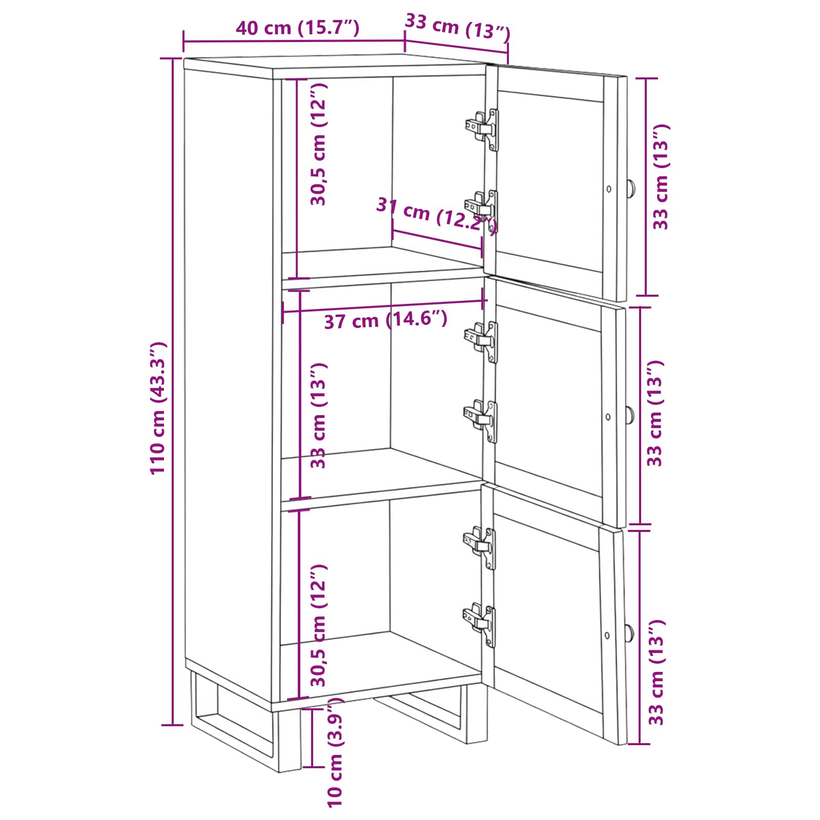 Highboard mit Speicher Braun 90 x 33 x 75 cm Massivholz Mango