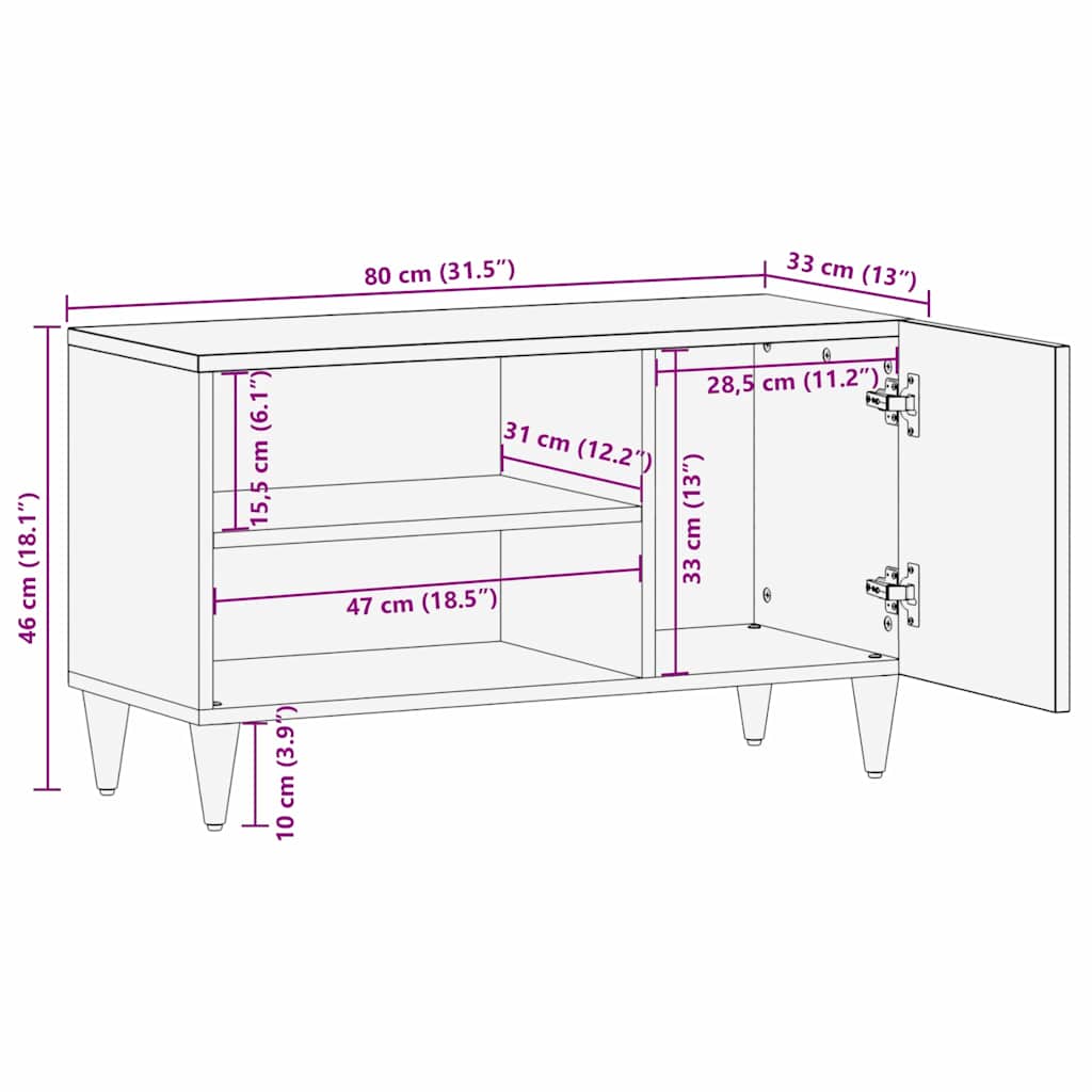 TV-Schränk mit Tür Hellbraun 80 x 33 x 46 cm massives Mangoholz
