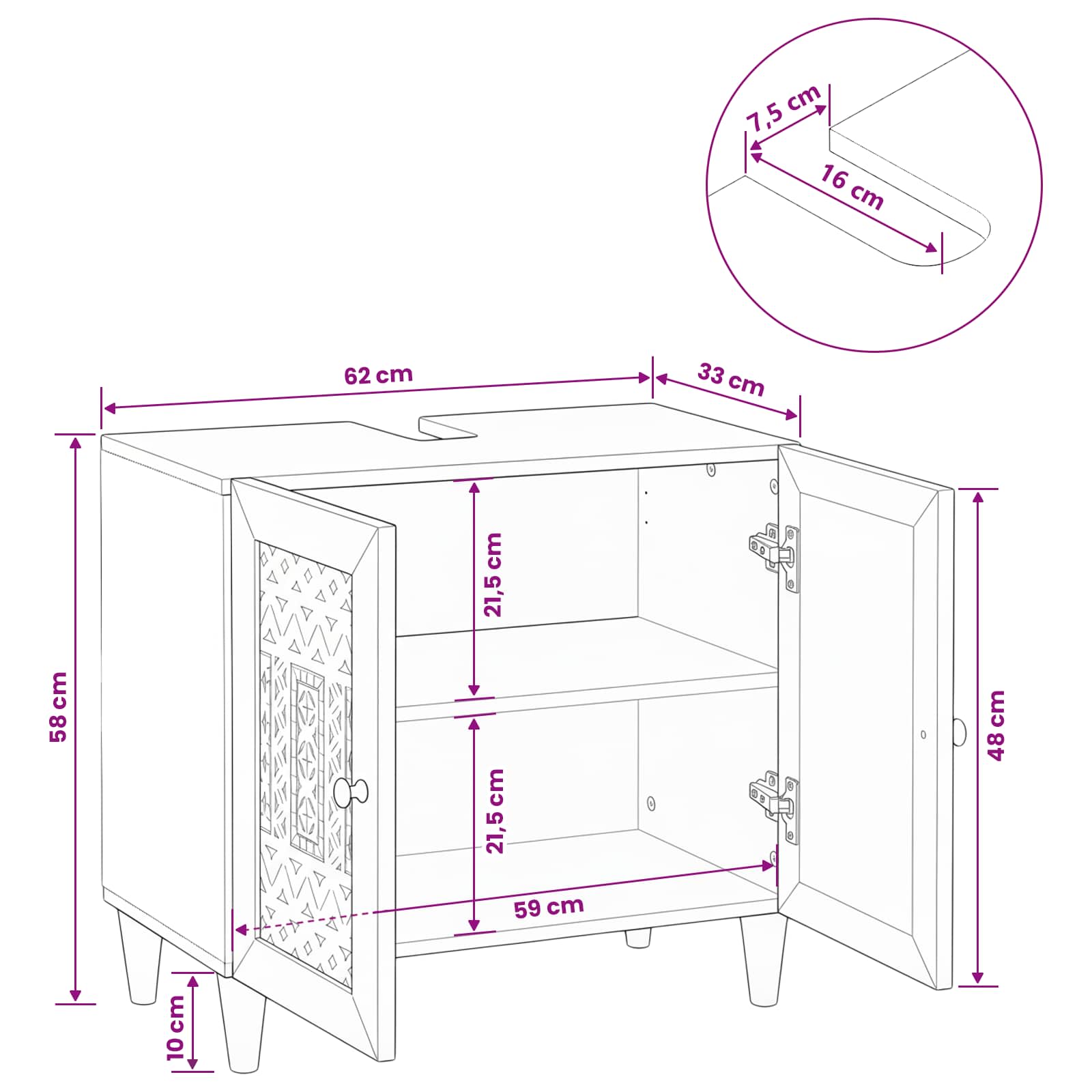 Badezimmerschrank Wandmontiert Hellbraun 62 x 33 x 58 cm