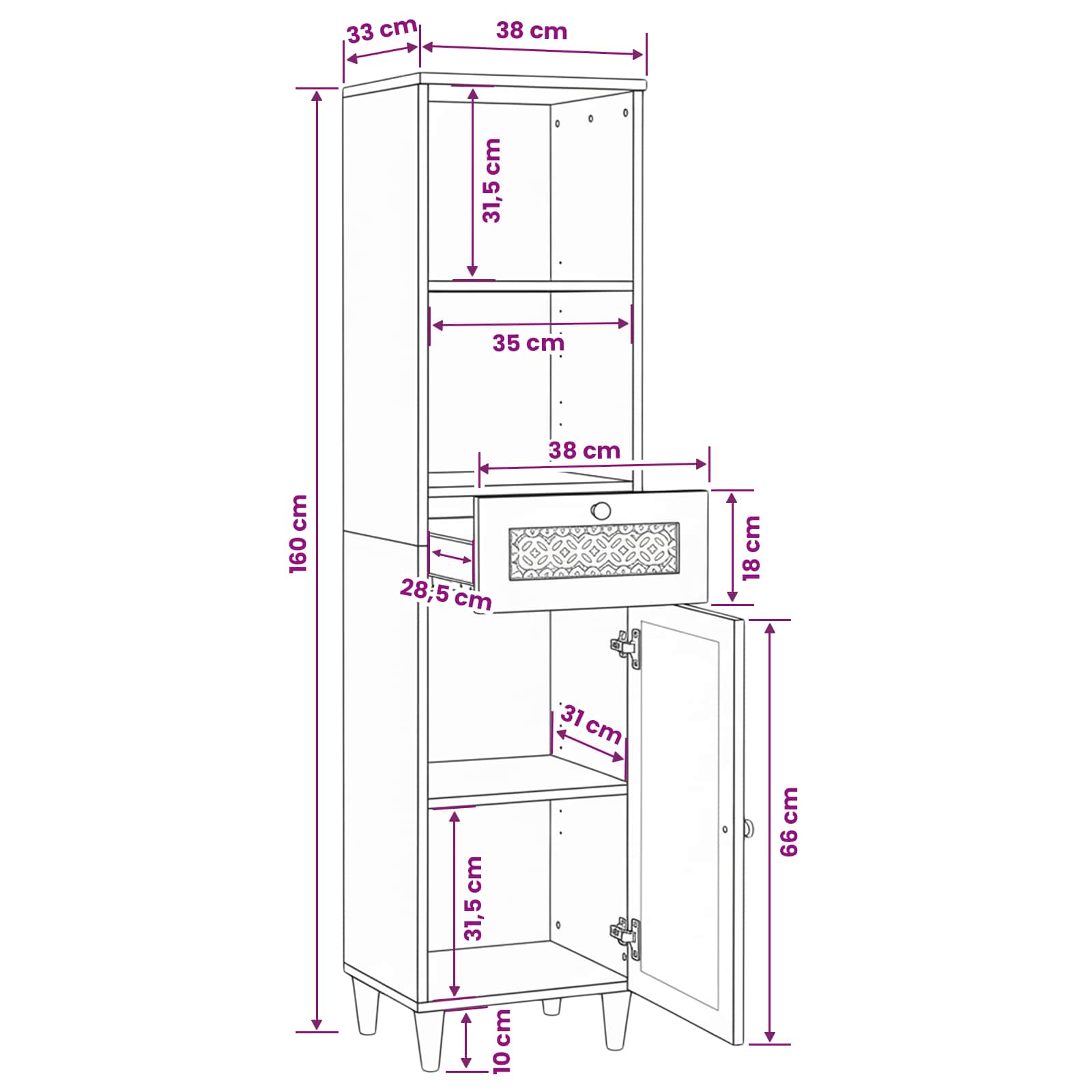 Badezimmerschrank Hellbraun 38 x 33 x 160 cm Holzwerkstoff