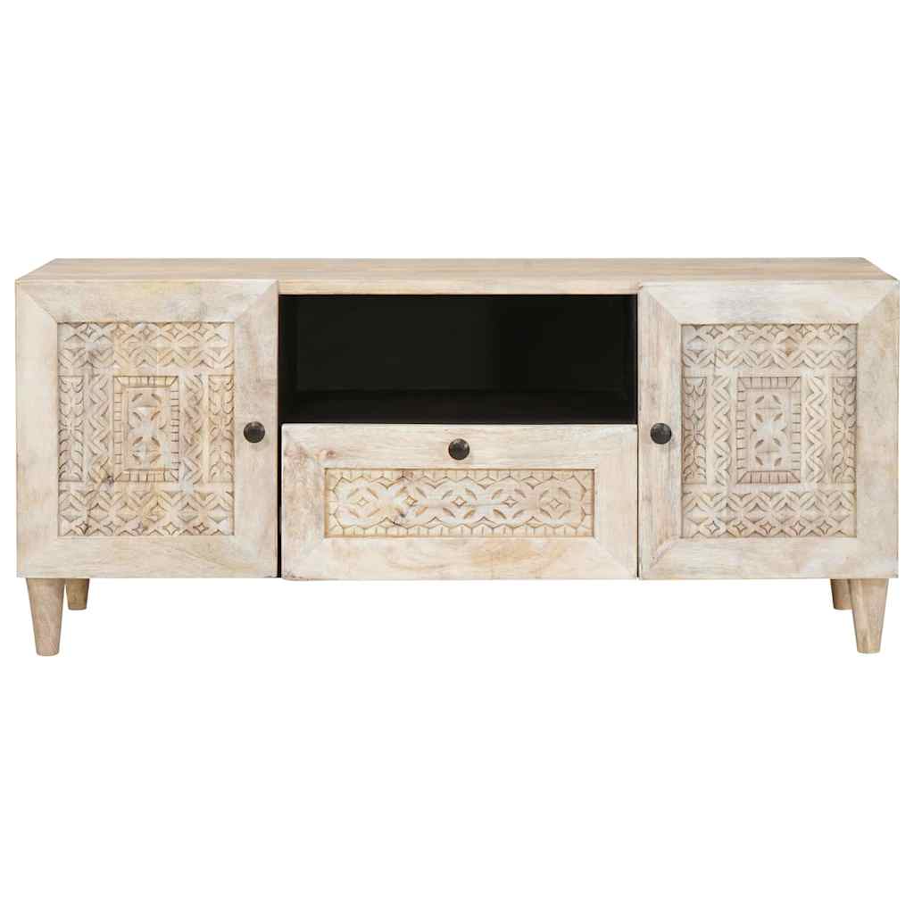TV-Schränk mit Regal Weiß 105 x 33 x 46 cm massives Mangoholz