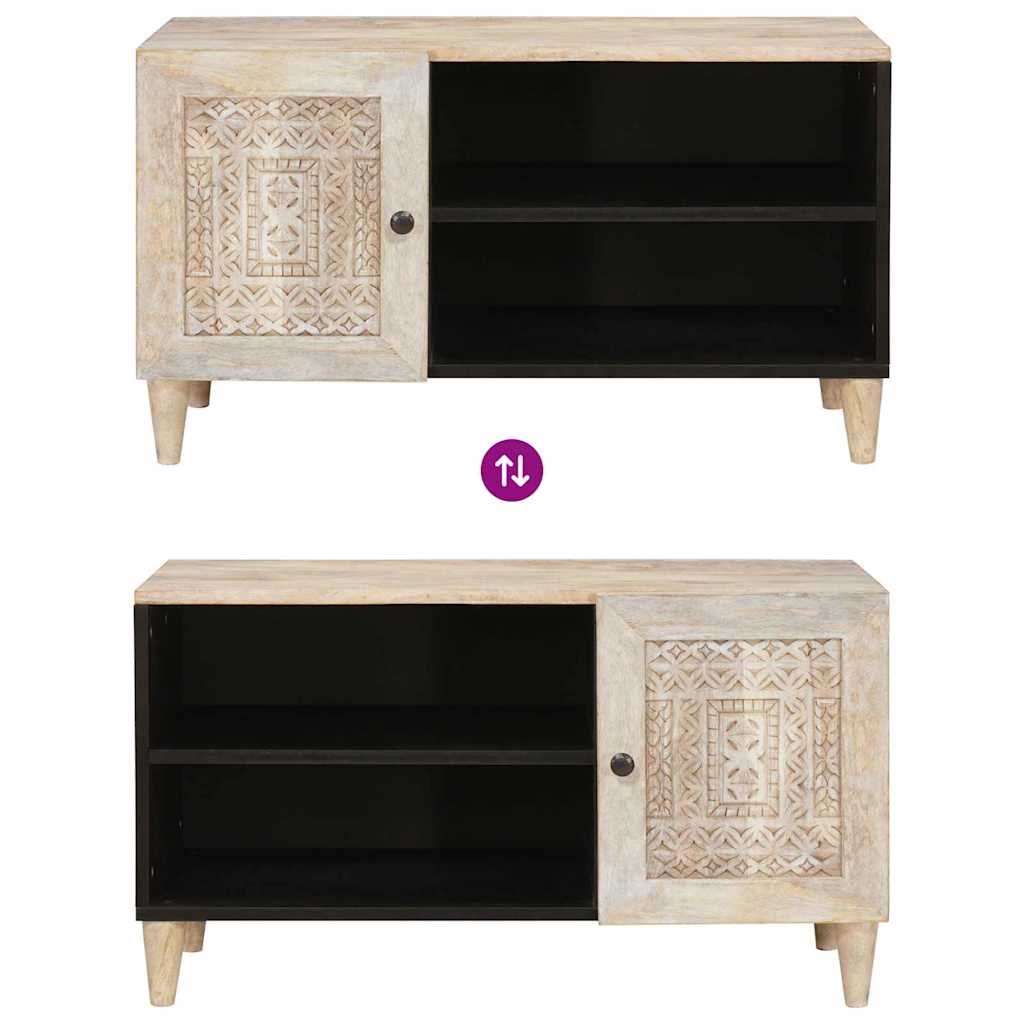 TV-Schränk mit Regal Weiß 80 x 33 x 46 cm massives Mangoholz