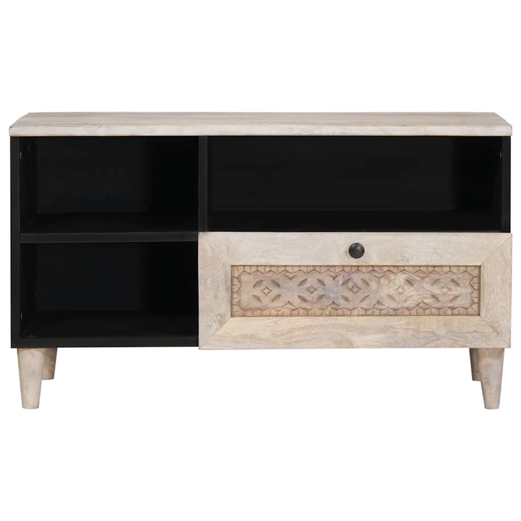 TV-Schränk mit Regal Weiß 80 x 33 x 46 cm massives Mangoholz
