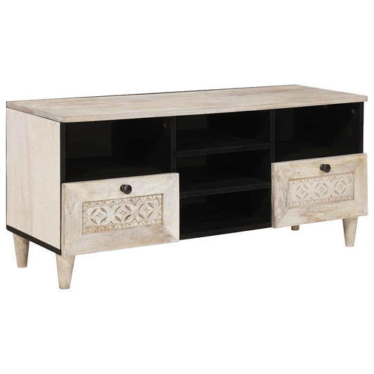 TV-Schränk mit Regal Weiß 100 x 33 x 46 cm massives Mangoholz